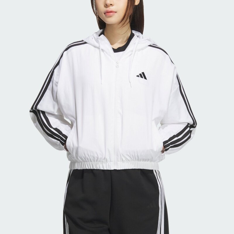 阿迪达斯运动休闲梭织连帽女夹克图片