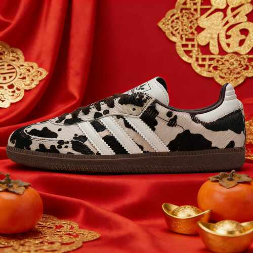 ADIDAS阿迪达斯2025冬季女T头鞋黑白奶牛纹印花休闲德训鞋 KK2238