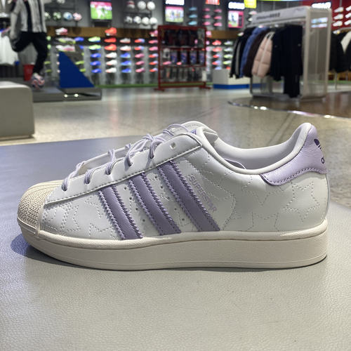 Adidas阿迪达斯女鞋2025冬季新款银紫白星星缝线贝壳头板鞋JR6984