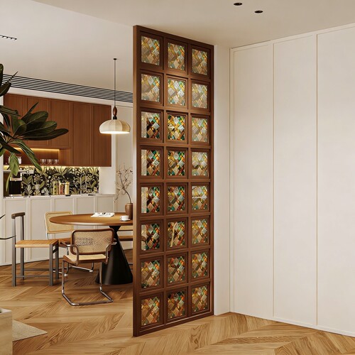 可旋转海棠玻璃实木半墙隔断窗