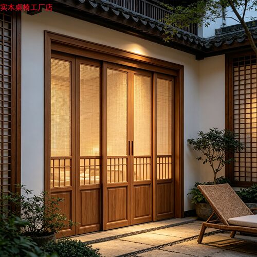 书房茶室民宿半透藤编格栅推拉门