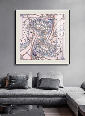 轻奢丝巾装饰画骏马摩天轮客厅玄关餐厅酒柜艺术壁画卧室床头挂画