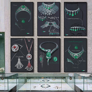 珠宝店装饰画奢侈品专柜首饰店挂画商场首饰戒指手绘宣传海报壁画