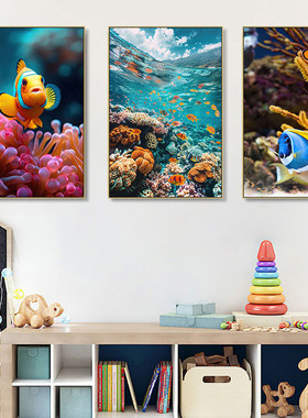 海洋生物装饰画海洋馆游泳馆海底世界鲸鱼海豚挂画水族馆海鲜壁画