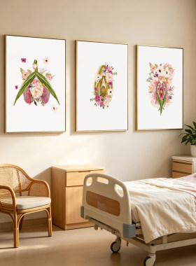 产后修复月子中心挂画水彩花卉私密护理装饰画诊所产康室壁画