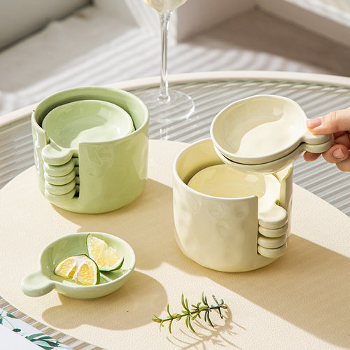 火锅蘸料碟带柄陶瓷新品