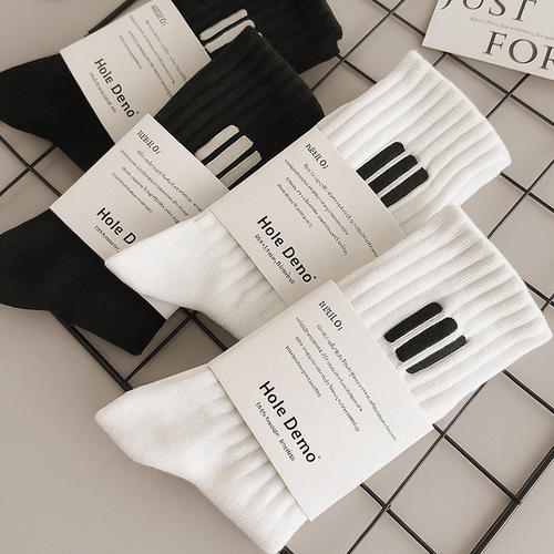 吉良先生 黑白袜子男士中筒袜ins女袜纯棉吸汗防臭运动男生长筒袜