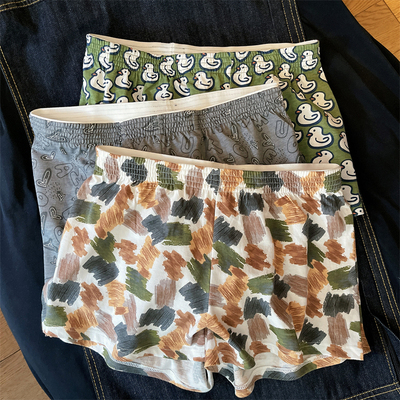 男士内裤男纯棉透气宽松阿罗裤居家平角裤潮爱心青年运动四角短裤