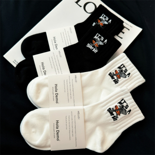 男生运动袜潮ins女袜高品质刺绣男士 短袜白色袜子男纯棉透气船袜