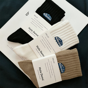 4双 白色袜子男女中高筒袜纯棉透气ins雪山黑色长袜男运动袜百搭