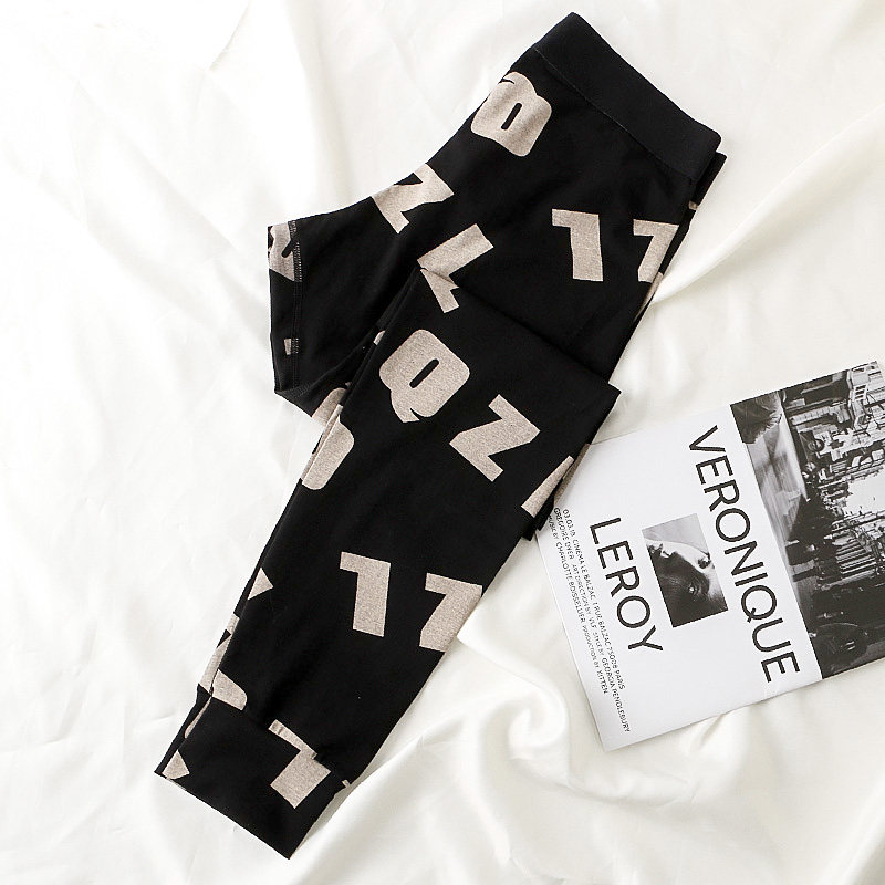 男士秋裤纯棉薄款男秋冬保暖裤潮ins字母印花弹力修身青年打底裤