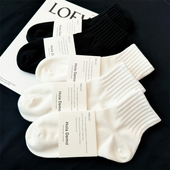 男士 黑白色袜子男夏季 薄款 短袜纯棉女袜吸汗防臭毛巾底男生运动袜