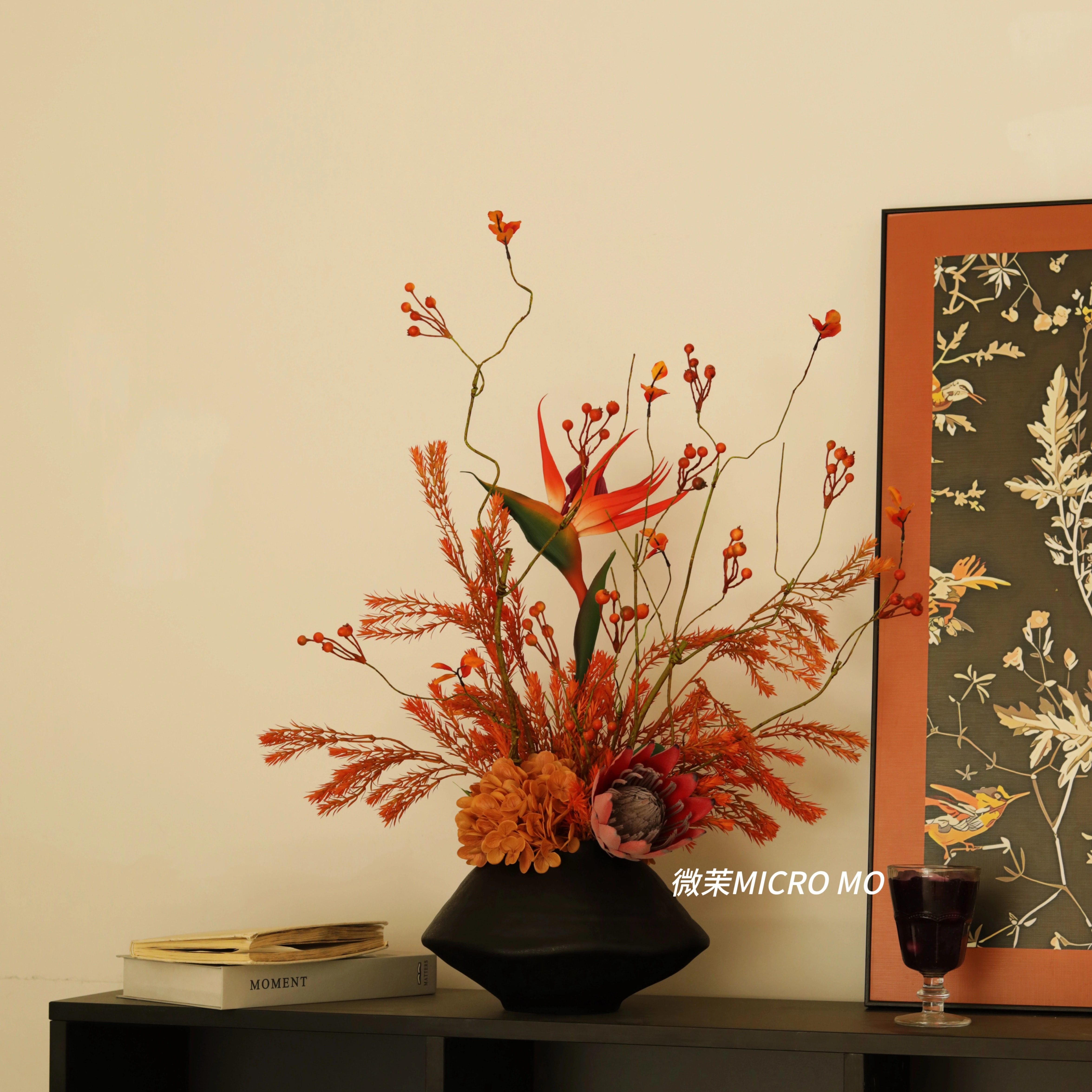 【微茉】木槿·中古风仿真花桌面花瓶套装橙色系半手工家居装饰,家居饰品,仿真花/假花,淘宝优惠券,粉丝福利购,淘宝优惠卷