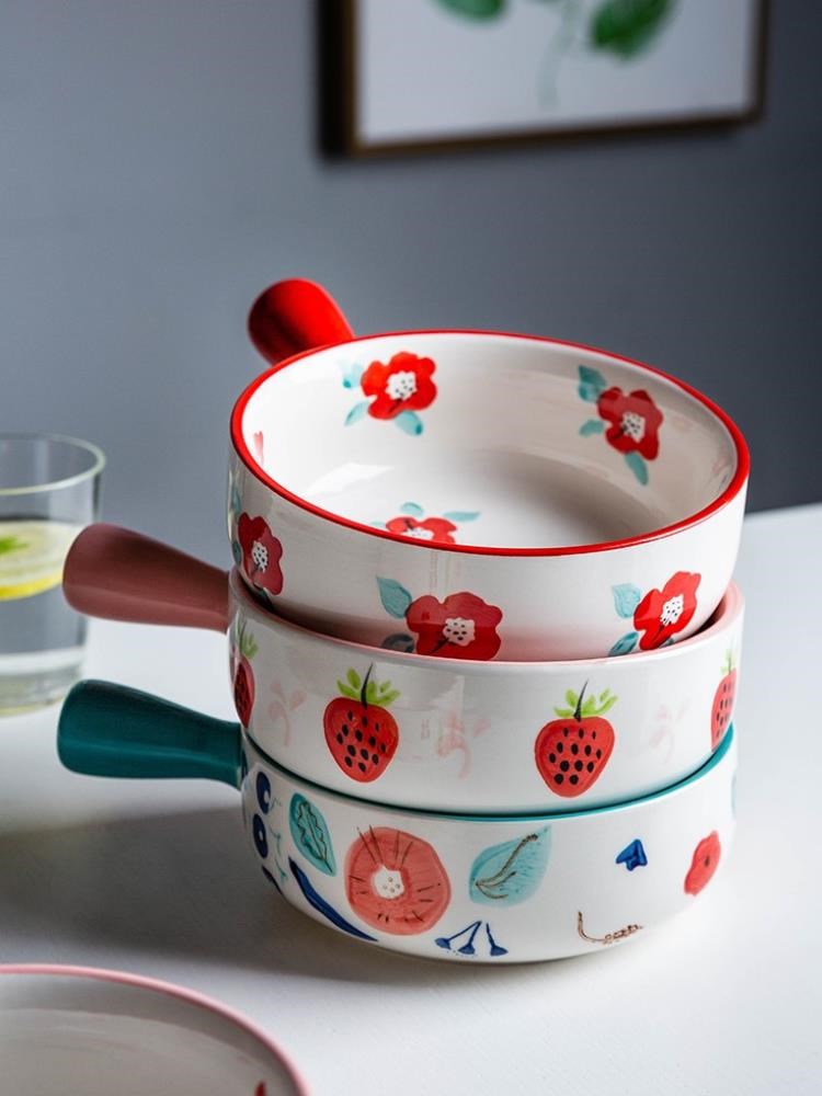 。 Meiji strawberry bowl modern housewife hand painted bowl handle