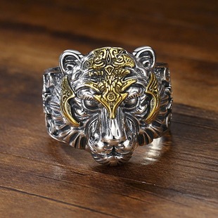 扳指男款大拇指复古银虎头戒指男老虎男士潮活口可调节嘻哈个