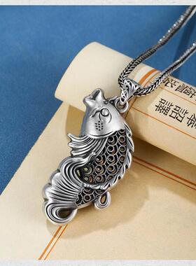 银古法传承掐丝锦锂吊坠纯银年年有余烧蓝款鲤鱼平安扣