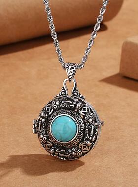 新款复古嘎乌盒可打开松石貔貅项链男女做旧个性创意泰银挂坠吊坠