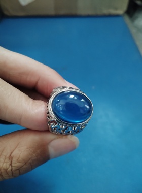 戒指男款复古做旧银镶嵌蓝宝石戒指男款转运珠手饰情侣女情人