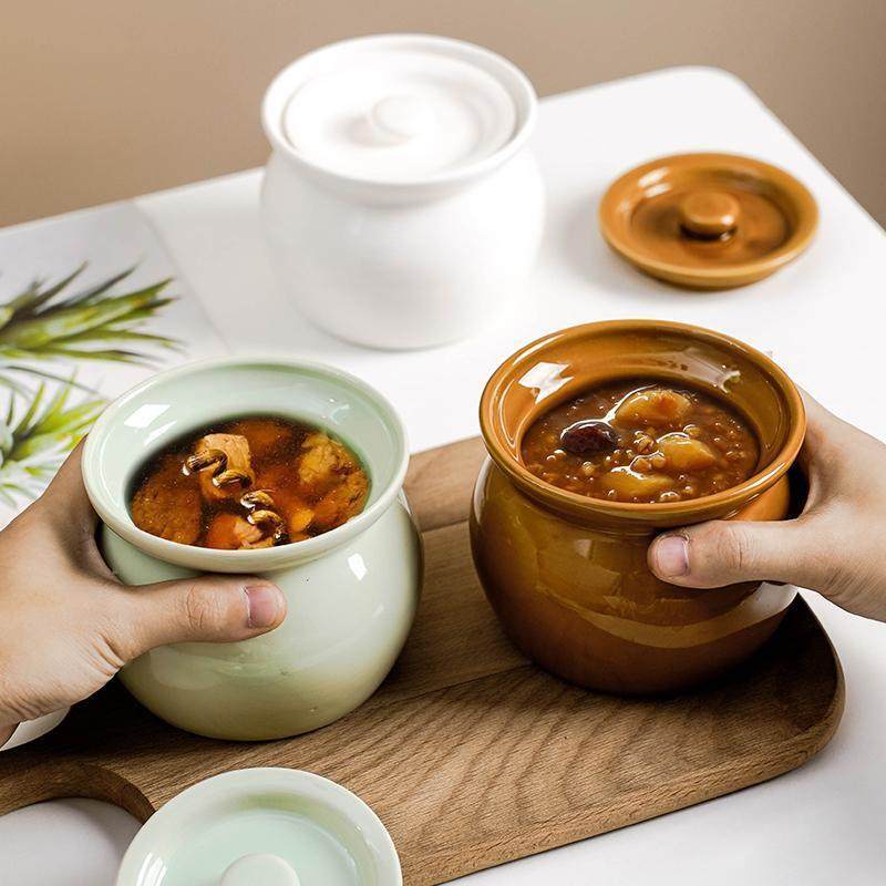 陶瓷隔水炖盅带盖蒸蛋碗炖燕窝鸡蛋羹盅小瓦罐汤炖盅一人家用商用