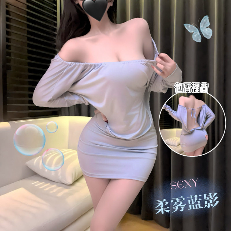 潮流韩版宽松连衣裙一字肩蝙蝠袖包臀裙简约通勤青春包臀短裙