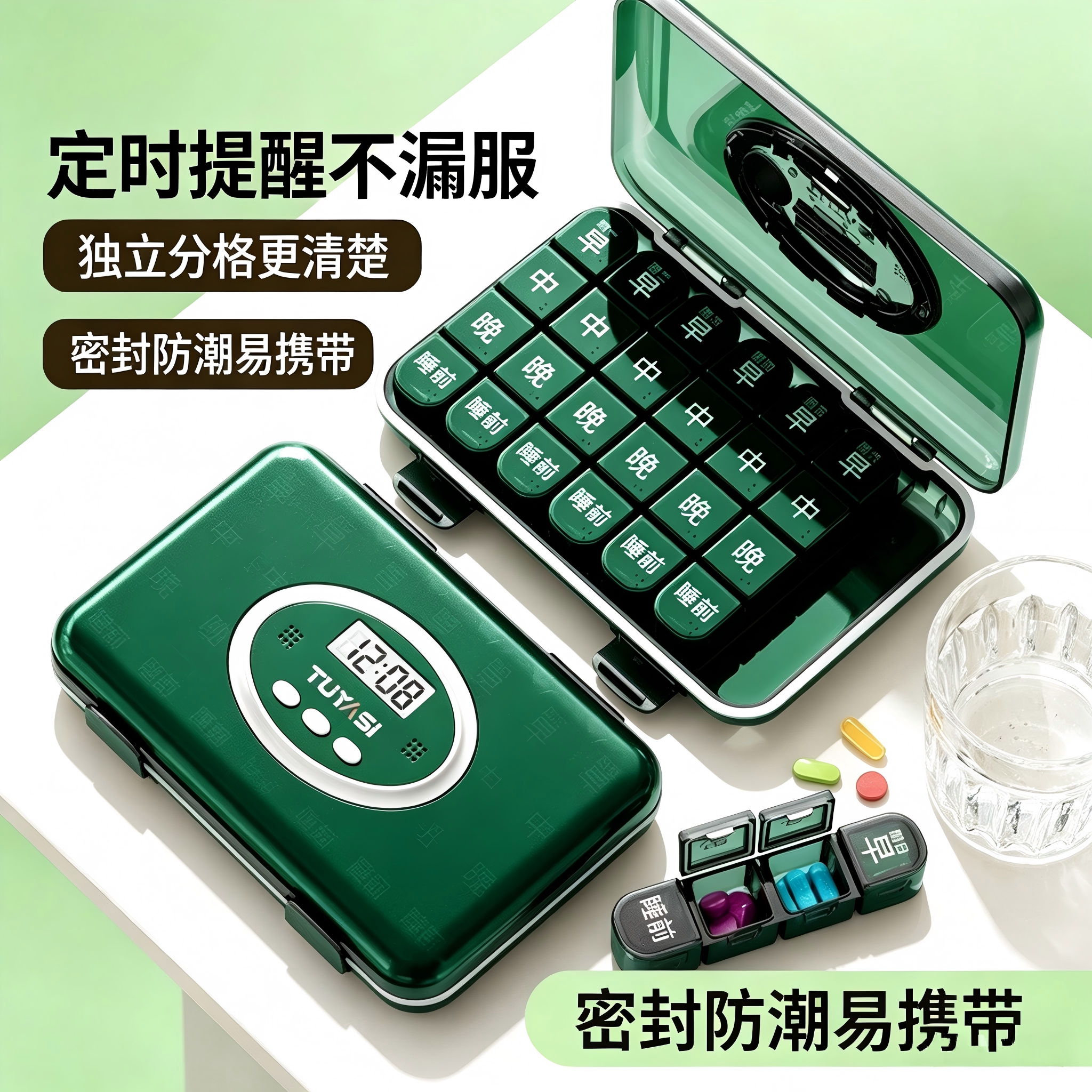 智能电子药盒家用老年人服药提醒收纳盒