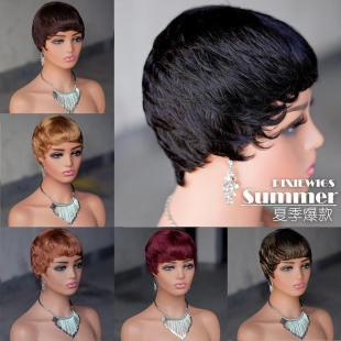 潺秀真人发全机制短款头套short human hair Pixie cut wigs现货