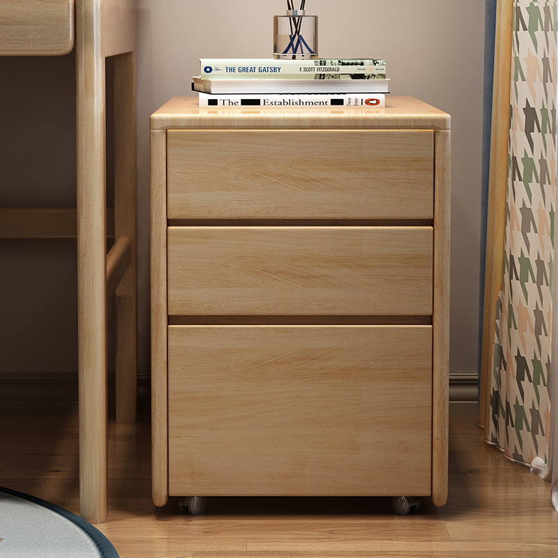 办公室文件柜木质储物柜实木小柜子移动抽屉柜带轮桌下收纳柜矮柜