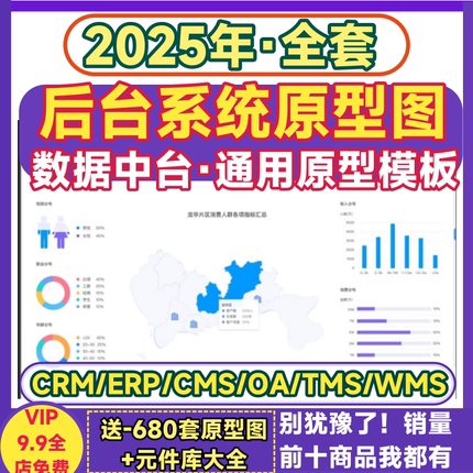 axure原型图模板 CRM/ERP/CMS/OA/TMS/WMS数据中台后台管理系统