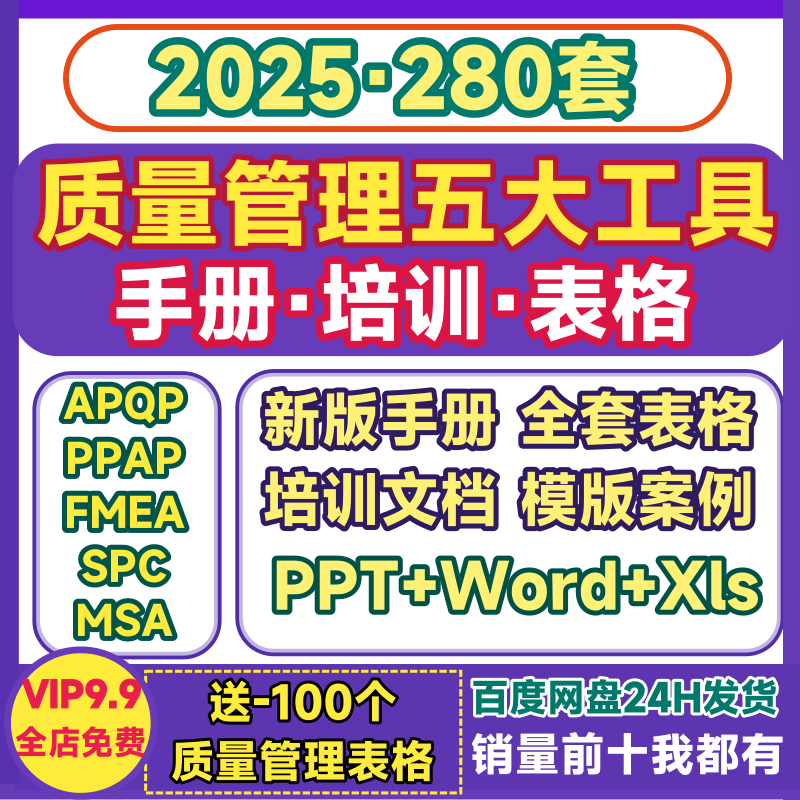 质量管理五大工具手册PPAP/MSA/APQ/SPC/PPAP/培训全套资料表格新