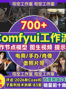 Comfyui工作流电商节点模型图生视频动画贴纸肖像手办提示词大全