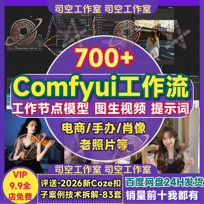 Comfyui工作流电商节点模型图生视频动画贴纸肖像手办提示词大全