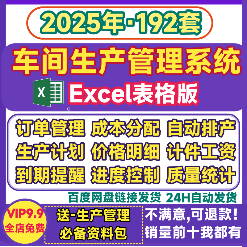 生产管理excel系统表格工厂车间计划进度订单成本排程表月日报表