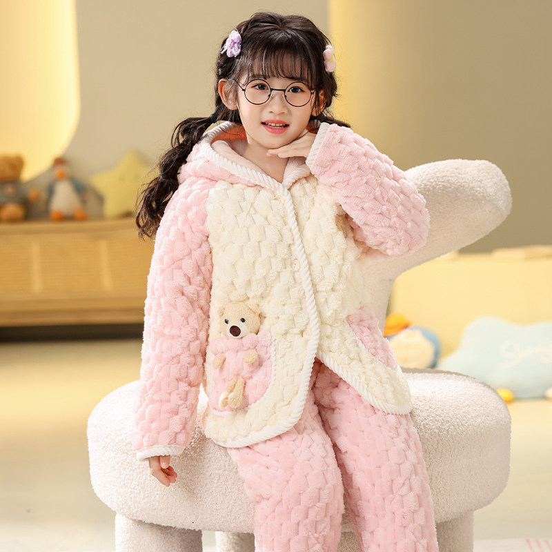 女童睡衣三层夹棉加绒加厚家居服