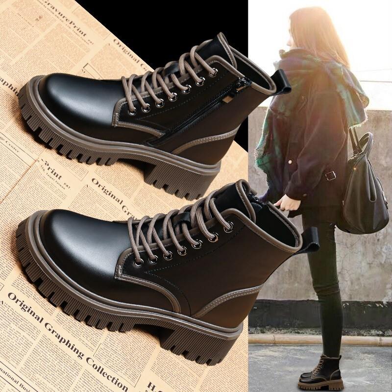 慵懒大气~-真皮马丁靴女款秋季2026年时尚厚底英伦风