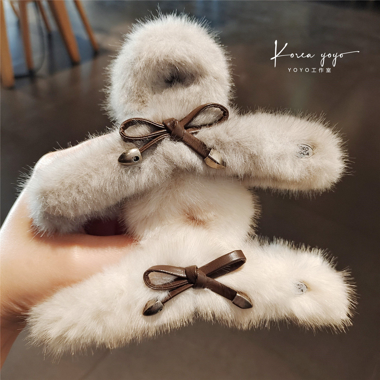 冬季温暖毛绒蝴蝶结发夹