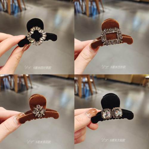 韩国进口秋冬丝绒抓夹刘海侧边高级感水晶发夹气质发抓发饰头饰