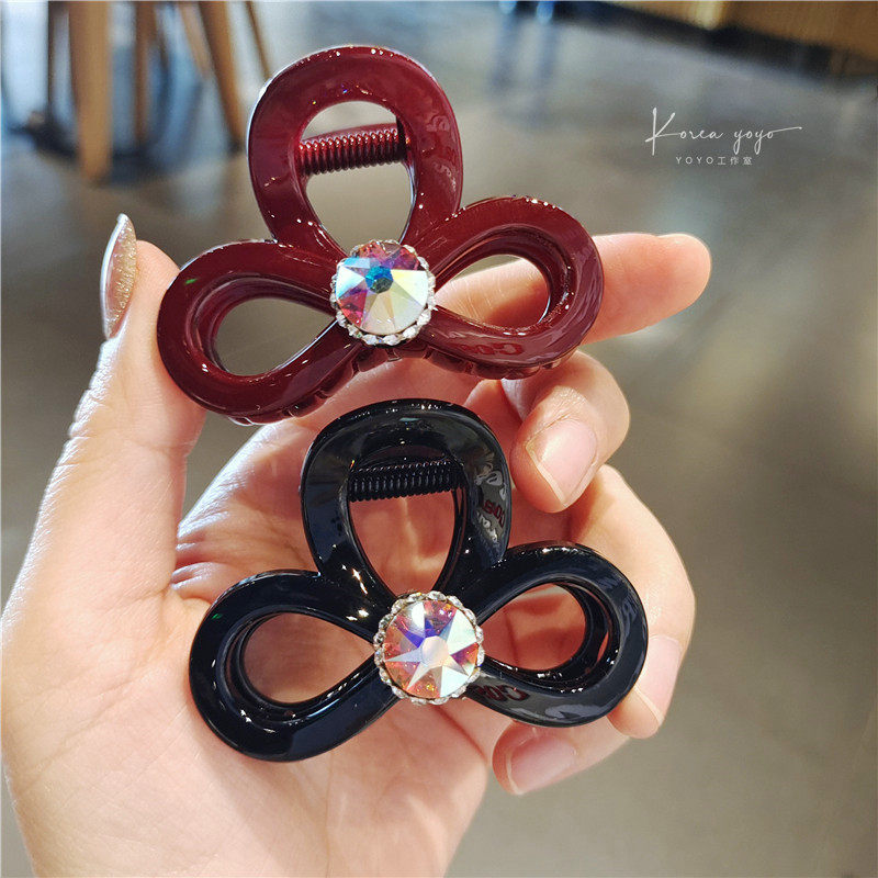 韩国进口树脂6厘米水钻抓夹半夹镶钻发夹鲨鱼夹马尾夹发饰头饰