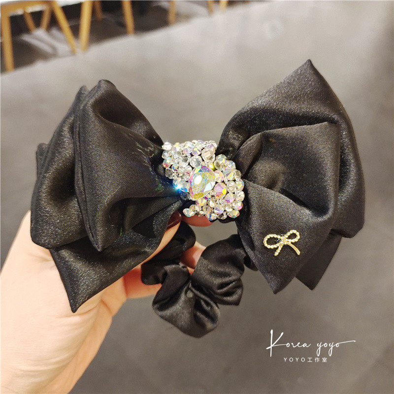 高级感进口水钻粗发绳蝴蝶结布艺宽头绳扎头发橡皮筋发饰头饰