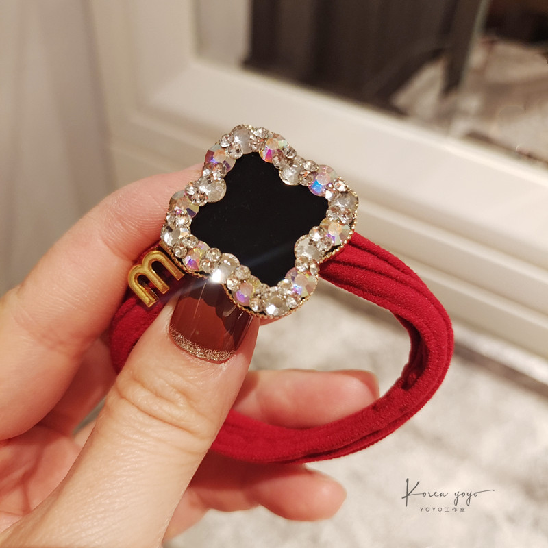 头绳毛巾圈镶钻新年红色头饰