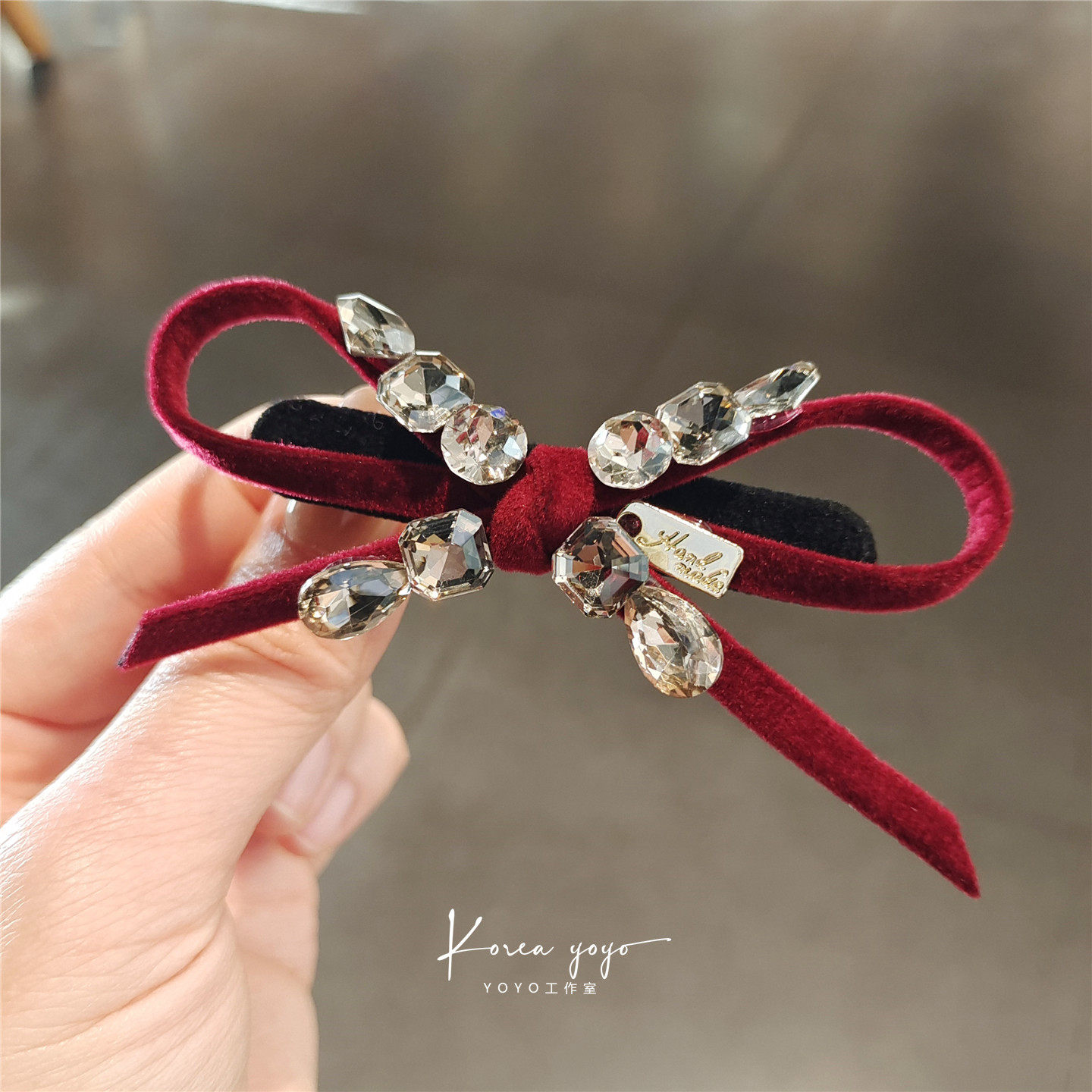 高级感丝绒蝴蝶结发夹女水钻水晶鸭嘴发夹酒红色复古发饰头饰,饰品/流行首饰/时尚饰品新,发饰,淘宝优惠券,粉丝福利购,淘宝优惠卷