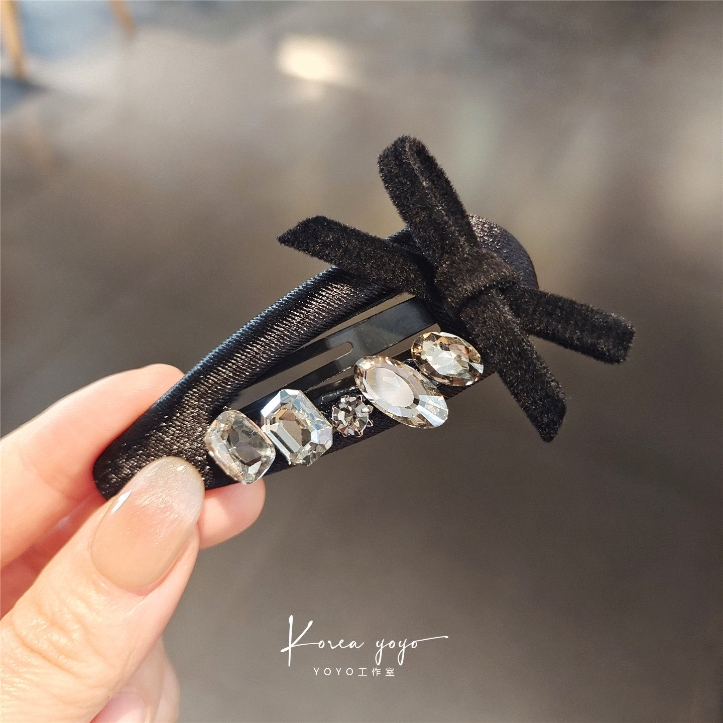 新款布艺蝴蝶结发夹高端水钻