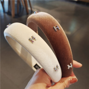 高颅顶丝绒水钻发箍秋冬防滑舒适镶钻发卡头箍压发饰品头饰发饰