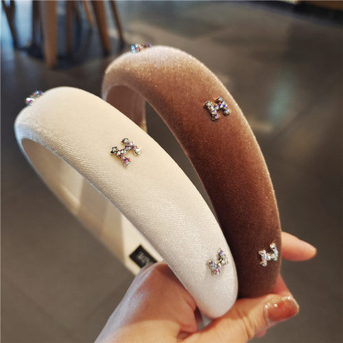 高颅顶丝绒水钻发箍秋冬防滑舒适镶钻发卡头箍压发饰品头饰发饰