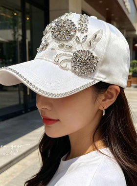 水钻花朵显脸小防晒棒球帽女