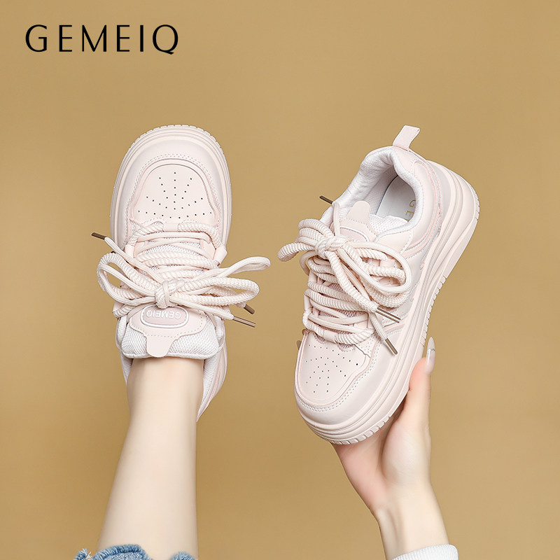 戈美其运动休闲鞋春季新款平底真皮女鞋校园学生小白鞋厚底增高鞋