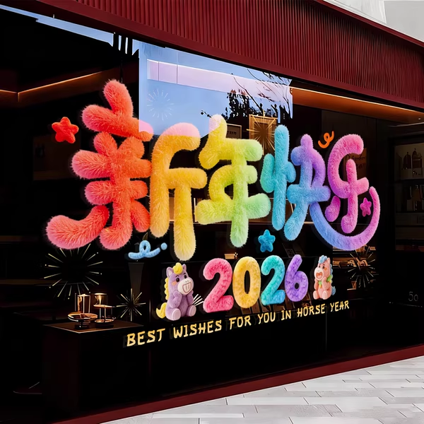 新年快乐装饰氛围布置年味窗花玻璃静电贴2026马年毛绒高级感贴纸,家居饰品,软装墙贴,淘宝优惠券,粉丝福利购,淘宝优惠卷