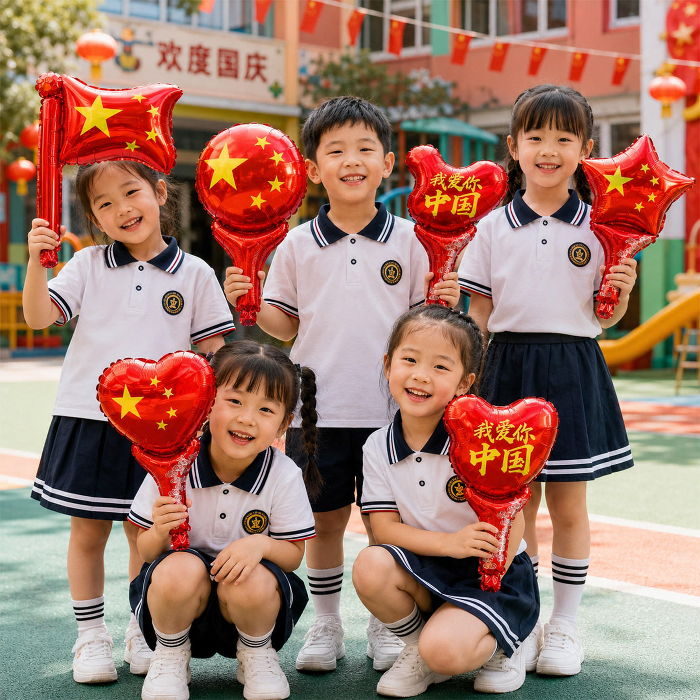 国庆装饰手持气球爱心铝膜氛围布置幼儿园小学生活动道具仪式感