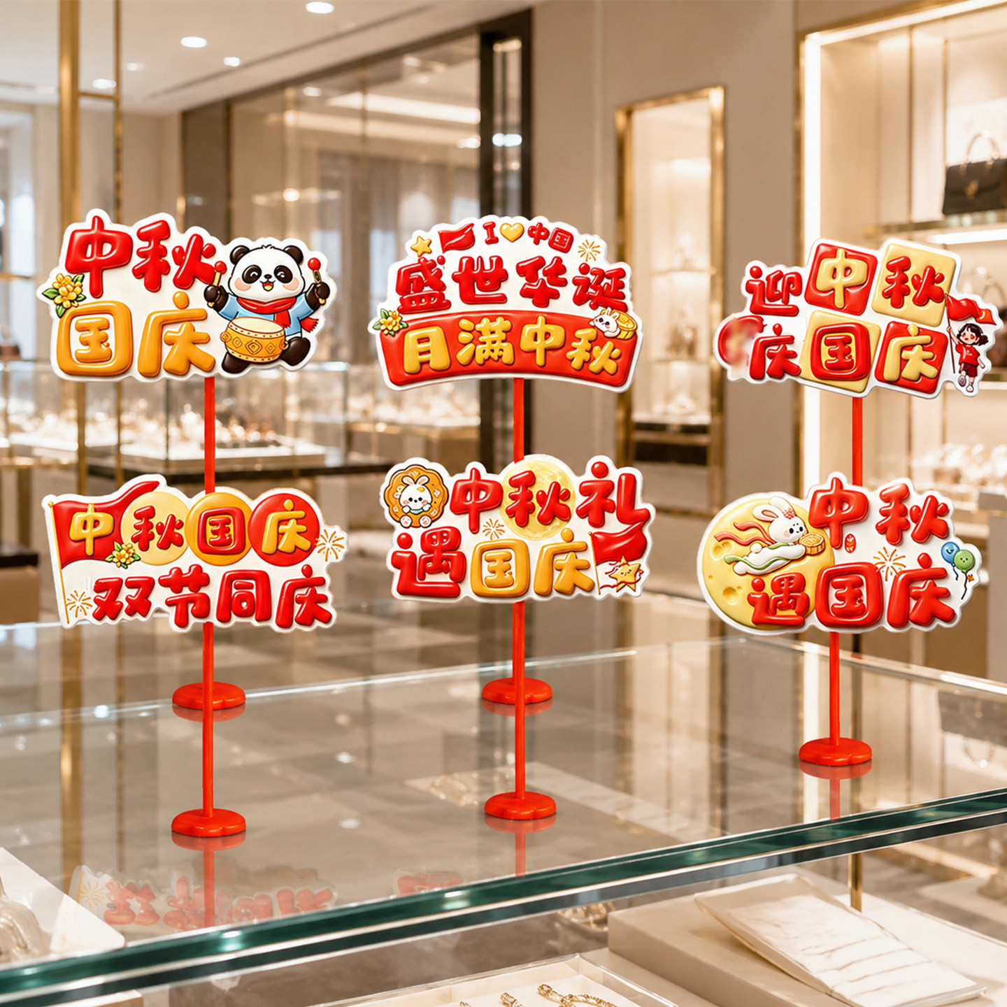 中秋国庆氛围布置装饰场景珠宝店铺商场超市门店桌面节日活动摆件