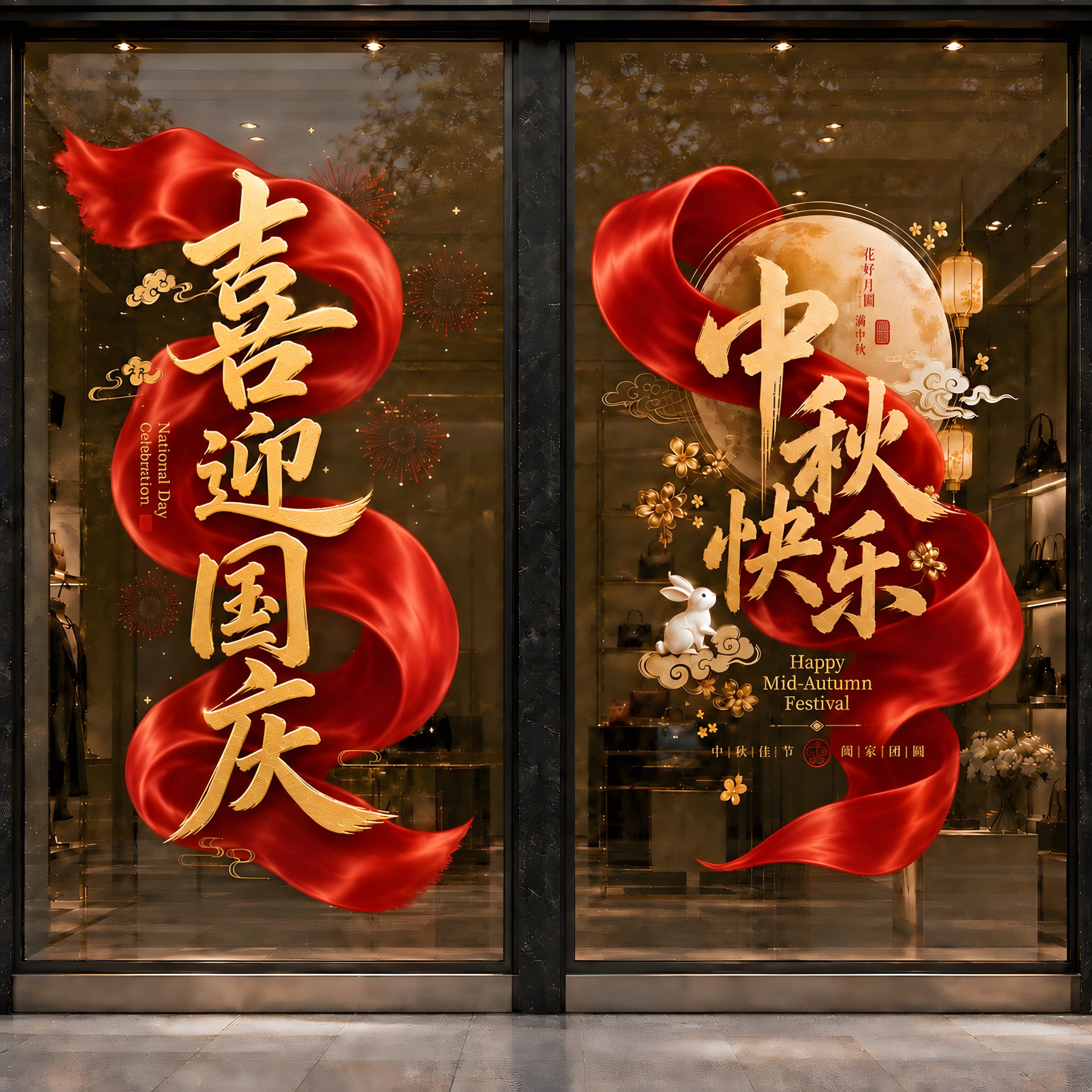 十一国庆商场店铺橱窗静电贴纸图片