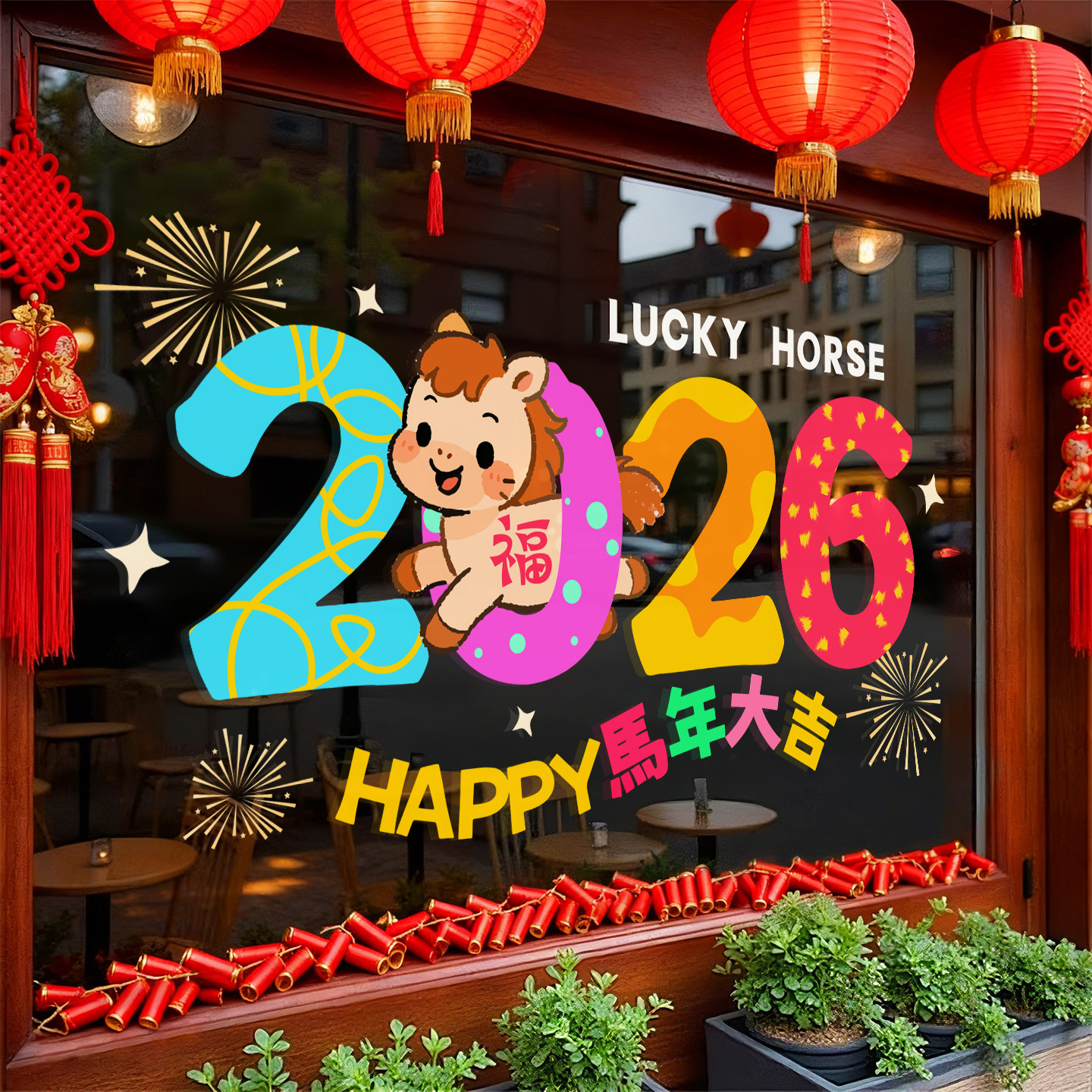 2026过新年家里客厅布置装饰窗贴